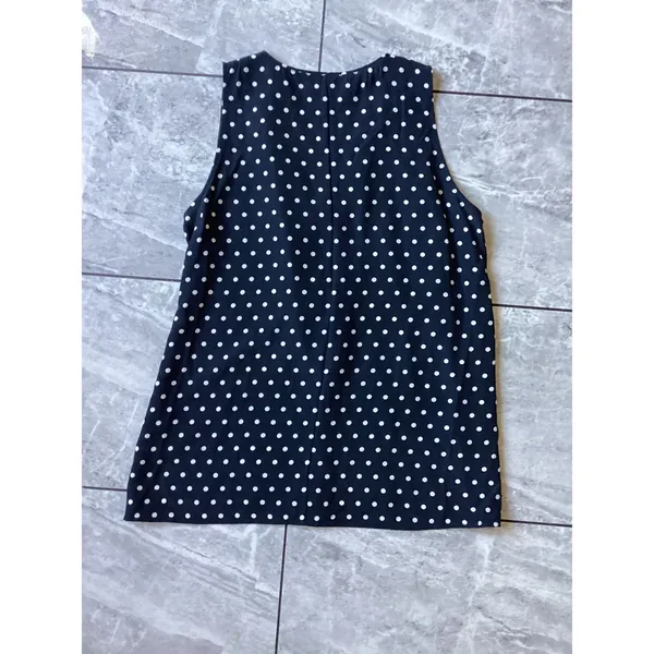 The Kooples Silk Polka Dot Sleeveless Zip Front Blouse Navy White FTOP1473 M - Image 7