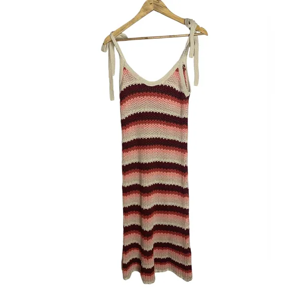 Zara limited Edition Multicolor Crochet‎ Midi Dress Shoulder Ties Sz Small CP - Image 3
