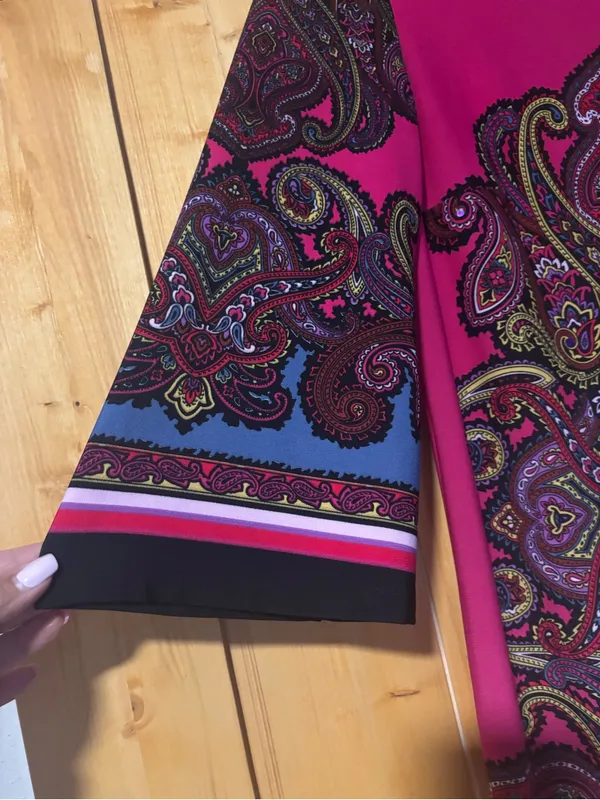 ⁠Muse‎ Pink & Blue Paisley Knit Shift Dress Quarter Sleeve Zip Back Size 10⁠ - Image 3