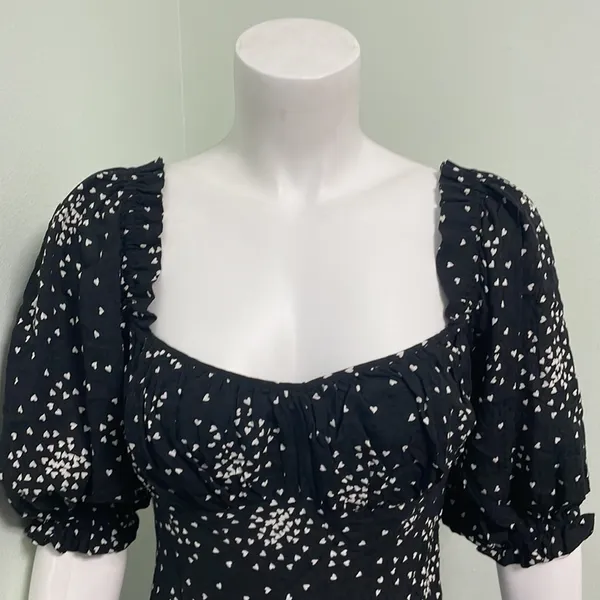 ANTHROPOLOGIE black and white mini heart print dress size small - Image 10