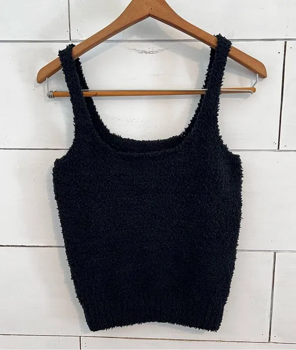 SKIMS Black Fuzzy Cozy Lounge Tank Top Onyx. Size L/XL. New Without Tags. - Image 4