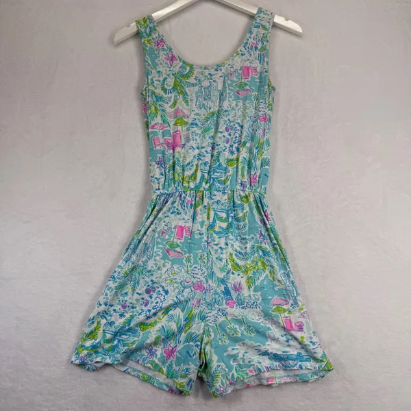 Lilly Pulitzer Women XXS Blue Tropical Beach Print‎ Skort Romper Style 001915 - Image 9