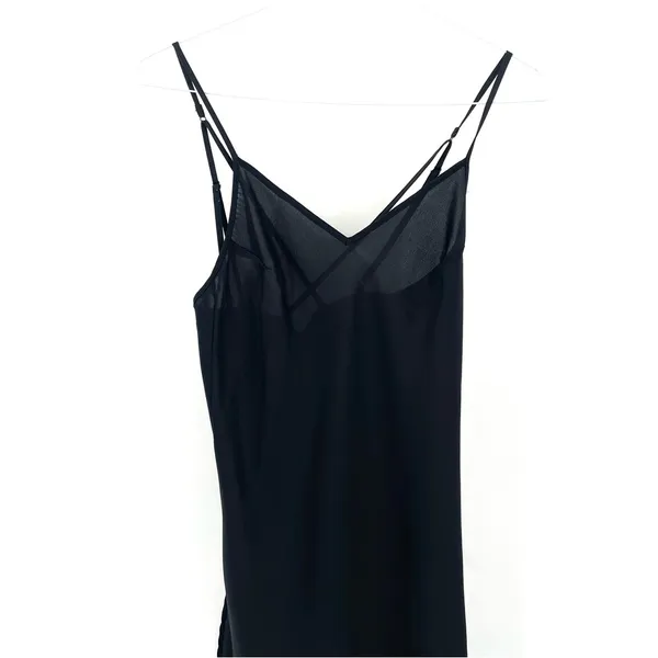 Sam Edelman Black Silky Satin VNeck Cross Tank Top Nightgown Slip Dress - Image 3
