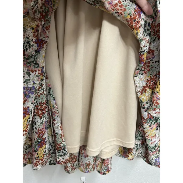 Entro Floral Mini Dress Size Large V-Neck Long Sleeve Tie Waist Boho Festival - Image 6