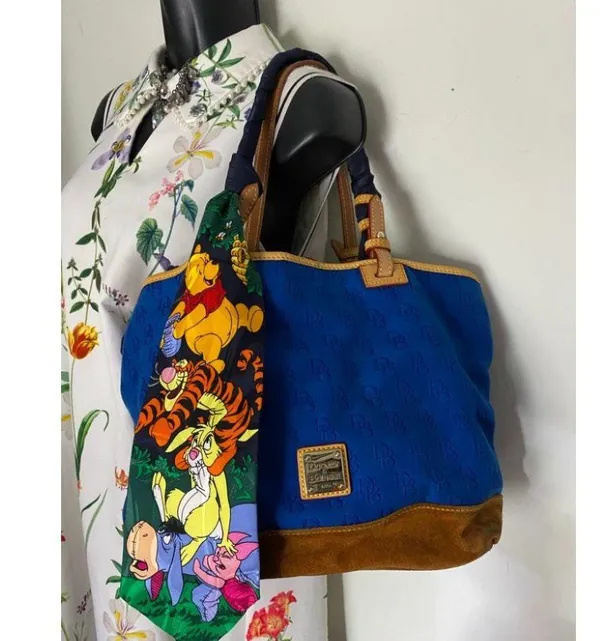 Dooney & BOURKE Blue Brown Large Fabric Tote Bag - Image 7