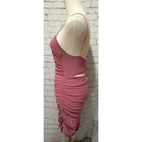 Hello Molly Women's Pink Bodycon Ruched Spaghetti Strap Open Back Dress Large - Image 3