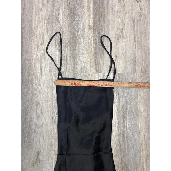 ASOS DESIGN Black Satin Lace Up Back Maxi Slip Dress Square Neck US 6‎ UK 10 - Image 5
