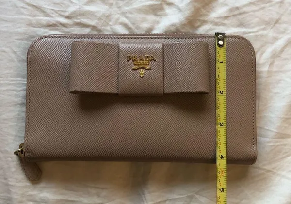 Prada Saffiano Ribbon Bow Zip Around Wallet - Image 8