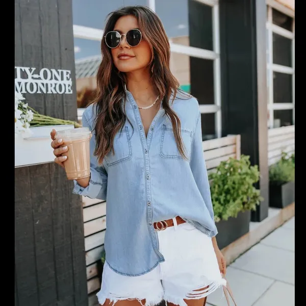Topshop MOTO Soft Washed 100%Cotton Light Blue Denim Shirt - Image 2