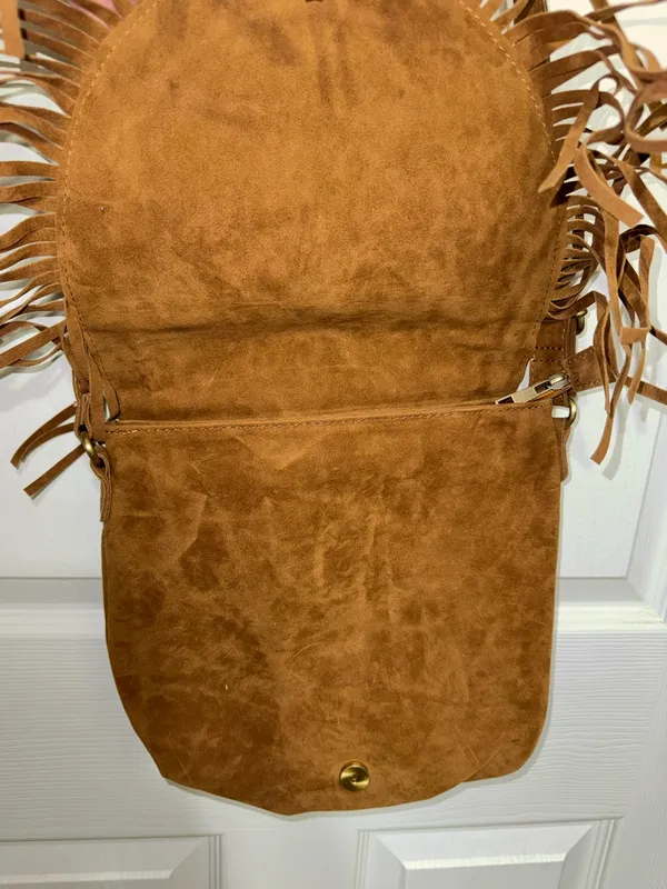 Boho Fringe Faux Suede Crossbody Bag Western Shoulder Purse Tassel Saddle Bag - Image 4