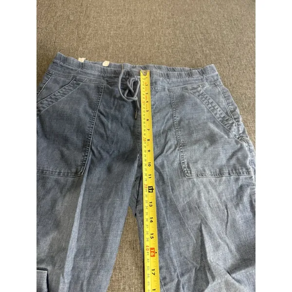 Level 99 Blue Denim Cargo Pants Women's Sz L Drawstring Elastic Waist Pockets - Image 5