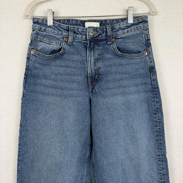 H&M Womens High Waist Wide Leg Cropped Jeans Medium Wash Blue‎ Petite Friendly 6 - Image 3