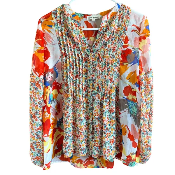 Hope Springs‎ Floral Blouse Fits Medium Small Multicolor Boho Patchwork Top White Size undefined - Image 2