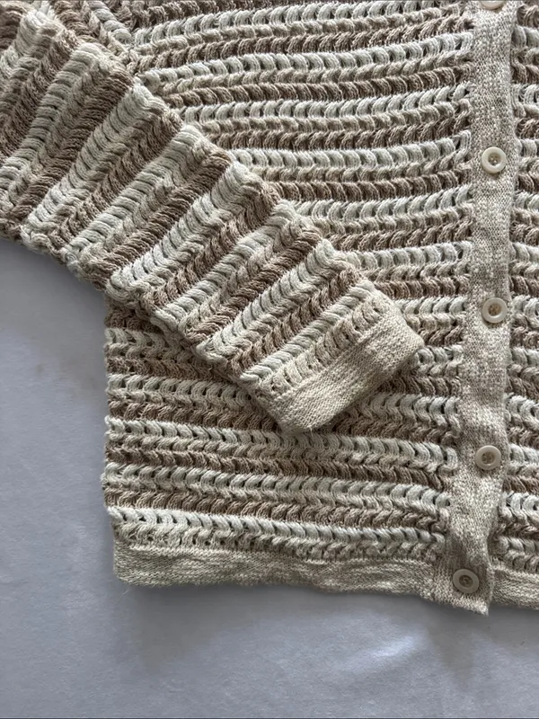 Liz Claiborne Cotten Linen Blend Cream Open-Weave Button Front Cardigan - Image 5