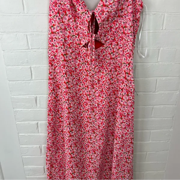 NWT Lulus Intricate Sweetness Red Floral Tie Front Sleeveless Midi Dress Size L - Image 5
