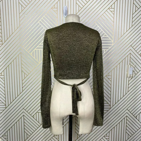 REFORMATION Jupiter Metallic Crop Top‎ In Black Sparkle Size US Small - Image 9