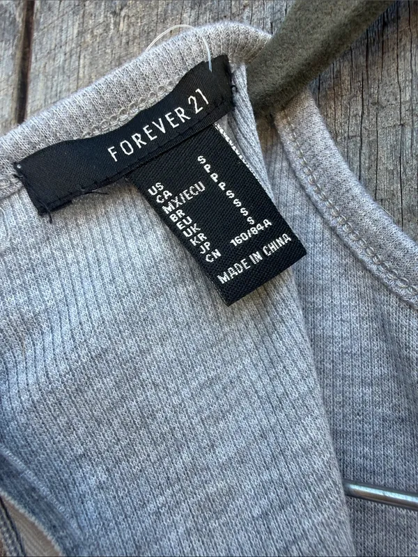Forever 21 Light Gray Short-Sleeve Knit Wide Leg Jumpsuit Elastic Waistband S - Image 8
