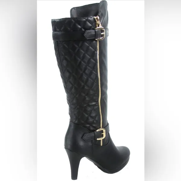 TOP MODA Women’s Quilted Buckle Low Heel Zipper Knee High Boots. Size 8 - Image 6