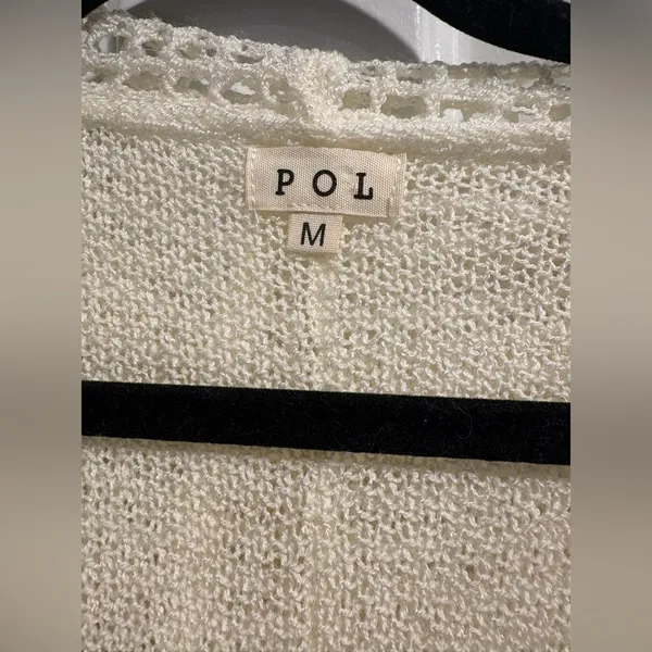 POL open knit crochet top hoodie oversized cream M - Image 6