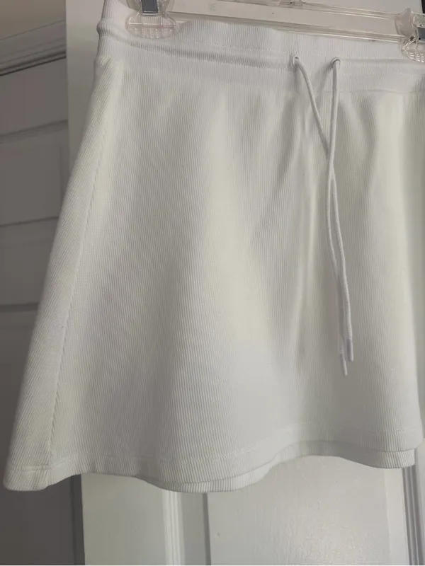 Sunday Best Aritzia White Waffle Knit Drawstring Mini Skirt S - Image 4