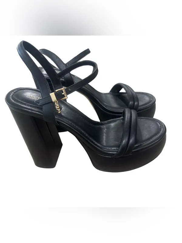 Michael Kors Black Laci Platform Block Heel Sandals with Gold Buckle - Image 6