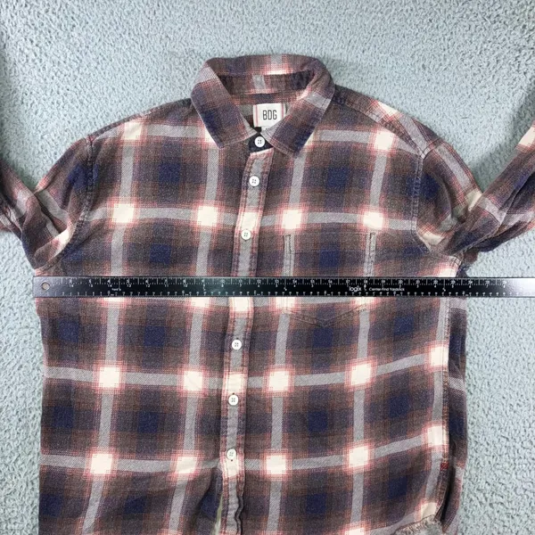 BDG Plaid Flannel Shirt Women M Raw Hem L/S Indie‎ Western Boho Retro Boxy Cabin - Image 5