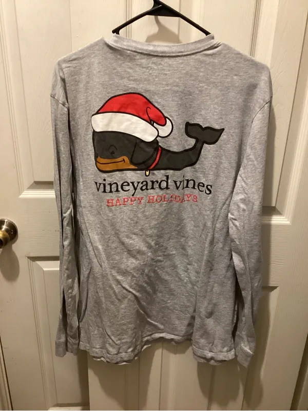Vineyard Vines Gray Long-Sleeve Pocket Tee with Red Whale Accent - Image 4