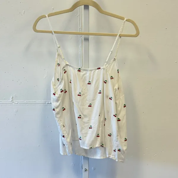Japna White‎ Cherry Embroidered Rayon Camisole Tank Top Women Large Adjustable - Image 2