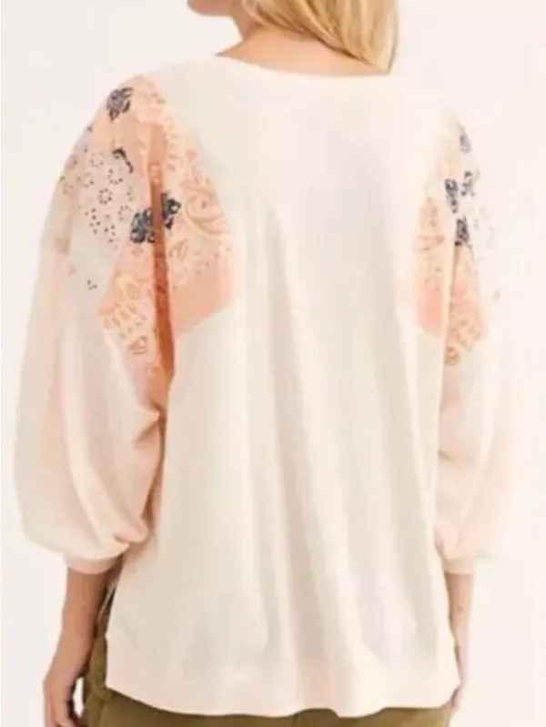 We the Free Feelin It Patchwork Paisley Peach Top Western Boho Free People Small - Image 8