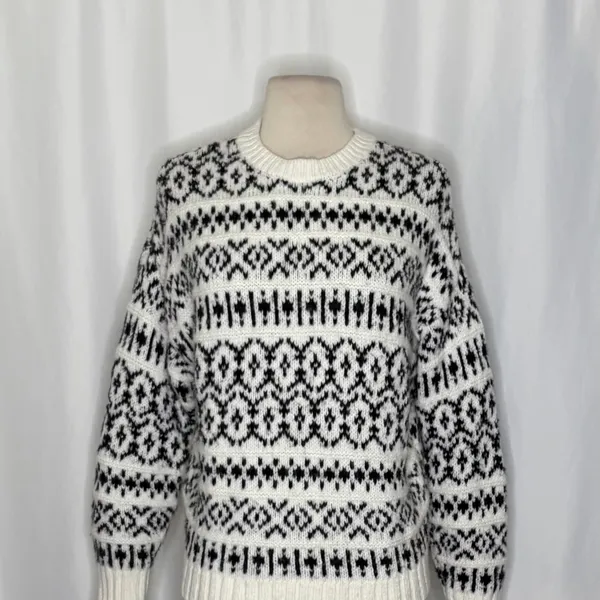 AMERICAN EAGLE Outfitters Fairisle Crew Neck Sweater Black White Fair Isle Small - Image 3