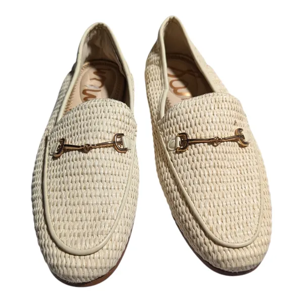 Sam Edelman Loraine Ivory Linen Woven Raffia Horsebit Classic Loafers Sz 7 - Image 2
