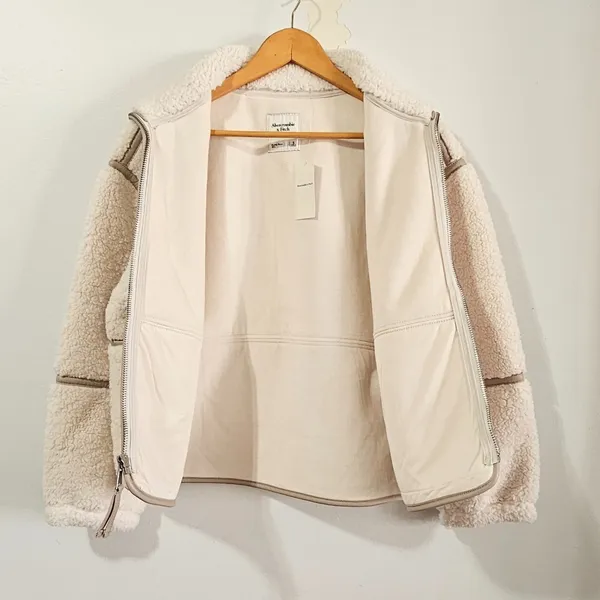 Abercrombie & Fitch Sherpa Fleece Mockneck Full Zip Jacket - Ivory - Size S -NWT - Image 4