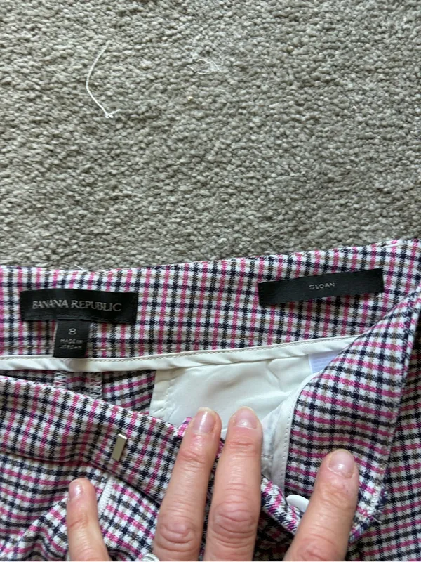Banana Republic Sloan Pants - 8 - pink, black, tan plaid. - Image 3