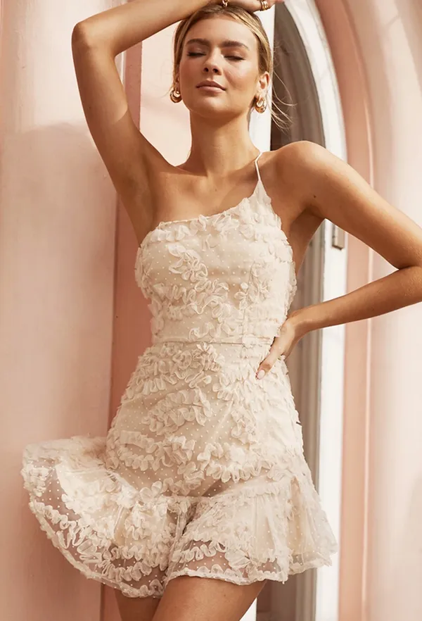 One Shoulder Flounce Selfie Leslie Mini Dress - Image 3