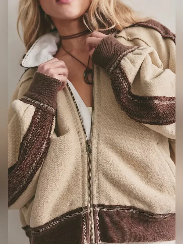 Free People We The Free I'm Yours Turtle Zip-Up in Espresso Cream Combo NWOT - Image 2