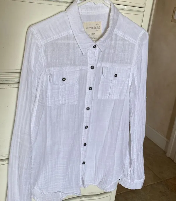 Free People We The Free White Cotton Gauze Button Down Shirt M - Image 9