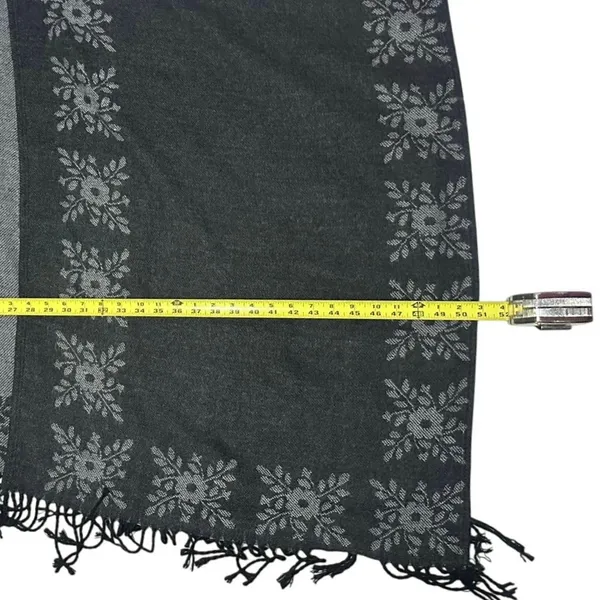 Fuzzy Oversized Layering Ruana Wrap Black Gray Floral Boho Fringe Cape Shawl OS - Image 5