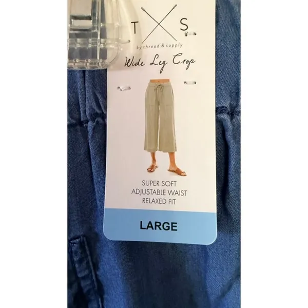 TXS by Thread & Supply Wide Leg Crop Pants Medium Wash Lyocell Size L NWT - Image 4