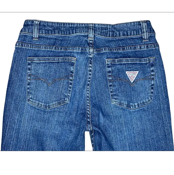 Vintage 90s Guess Jeans Straight Leg Womens 29 Mid Rise Triangle Logo Y2K Grunge Denim - Image 6