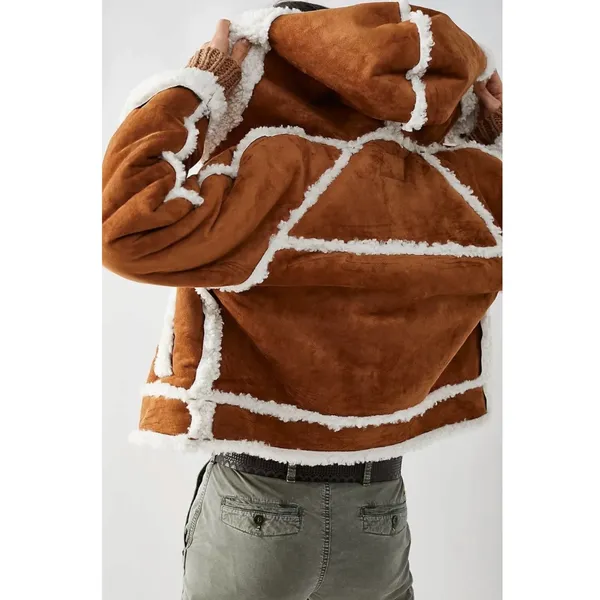 Free People Western Bohemian Vegan Suede Exchange Shearling Jacket Coat Small - Image 6
