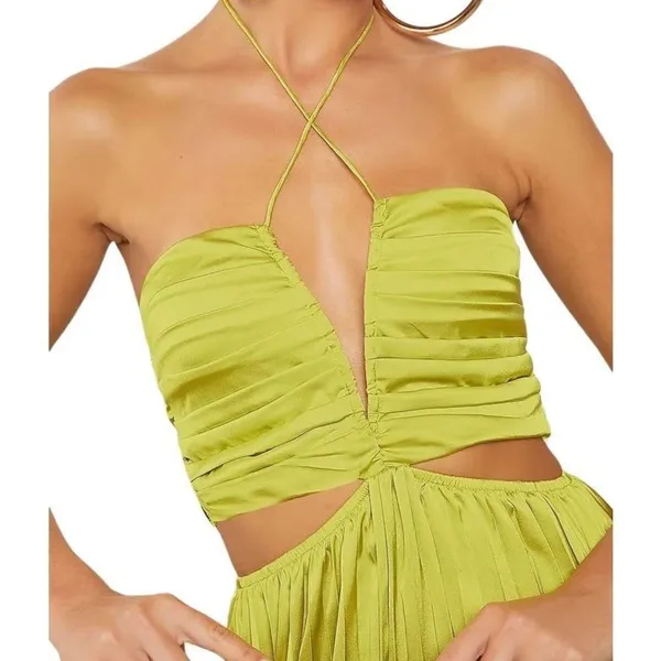 SheIn Olive Green Satin Cut Out Maxi Dress Sz Lg - Image 2