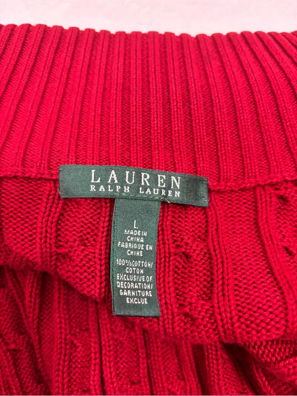 Ralph Lauren Y2K Red Cable-Knit Cotton Zip Cardigan with Gold Accents size L - Image 5