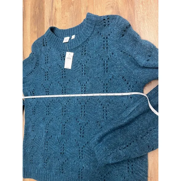 NWT Gap Pointelle Knit Sweater Crewneck Pullover Blue‎ Size L /wool - Image 8
