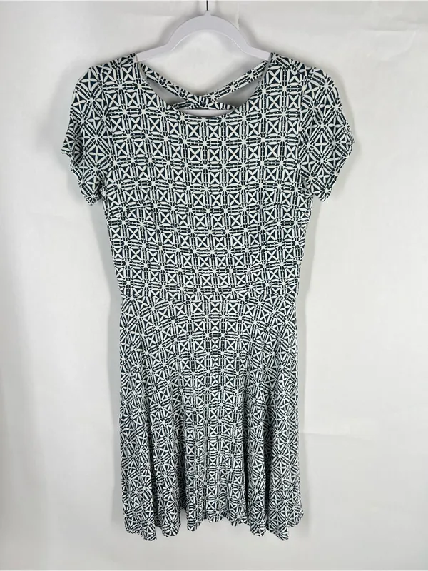 LOFT Geometric Crisscross Back Fit & Flare Dress Blue White Size 0 - Image 2