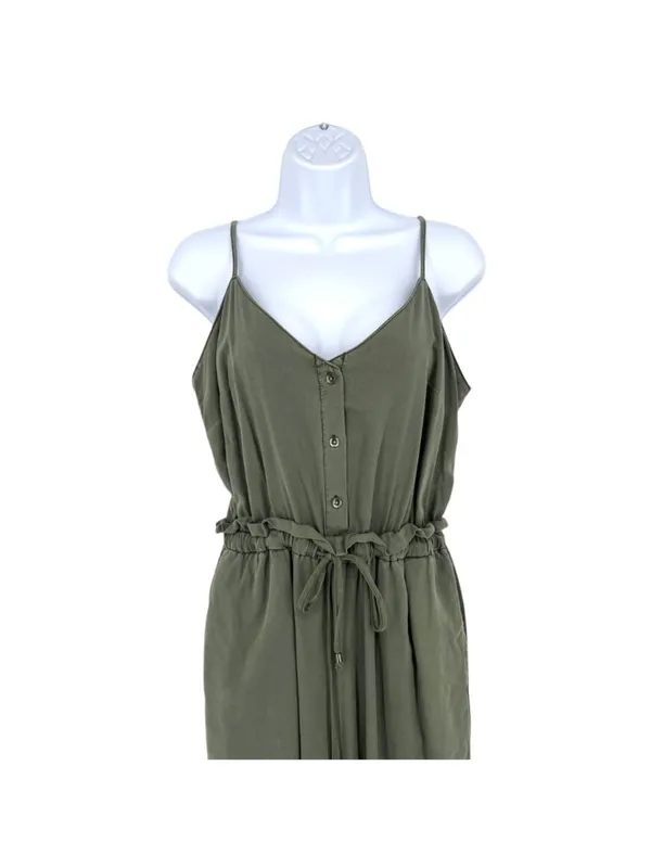 Splendid Minimalist Utility Safari Button-Front Jumpsuit Olive Green Size Medium - Image 3