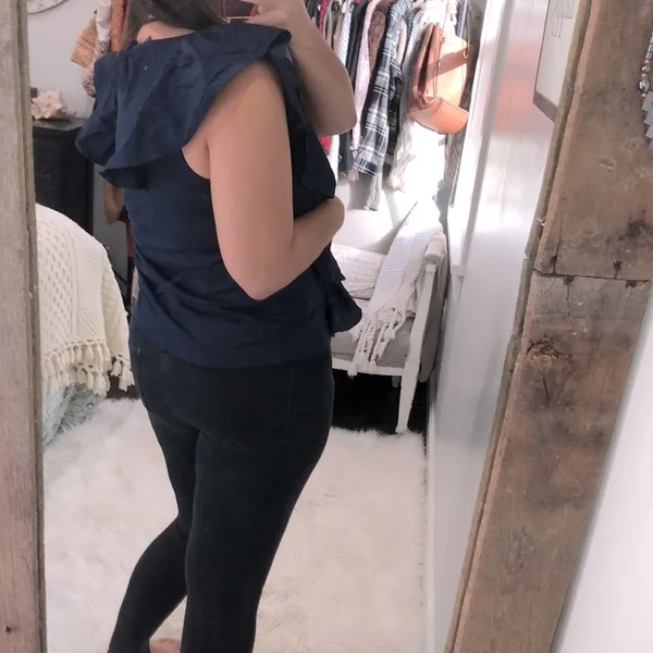 J CREW size medium navy blue ruffle top - Image 4