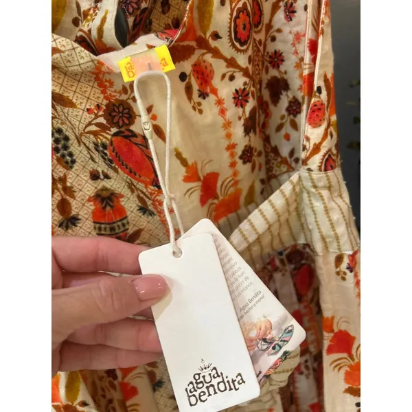 Agua Bendita Goldenrod Button Midi Dress Jazmin Orange Cream Womens Size Large - Image 7