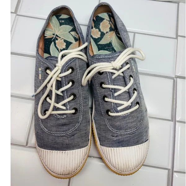 Toms Carmel Sneakers Womens Size 8 Blue Good Distressed Majolica Canvas - Image 3
