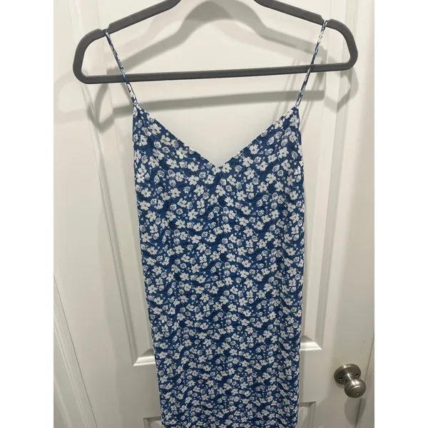 Reformation Dietrich Blue Floral Crepe Midi Dress Sz 4 - Image 4
