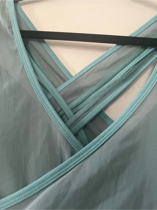 Fabletics Blue Green Faye Cross Back Sports Bra XL Medium Support Pilates Gym - Image 2